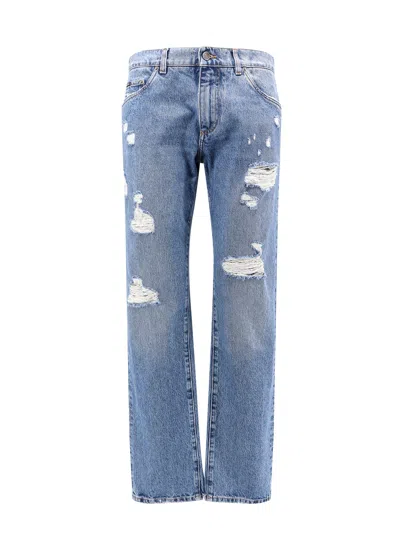 Dolce & Gabbana Cotton Jeans With Rippings Detail In Blue