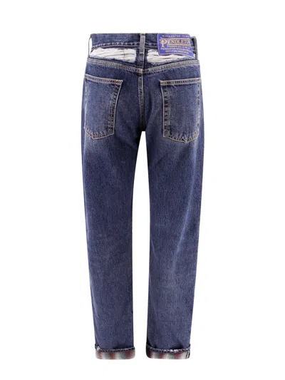 Maison Margiela Men Cotton Jeans With Wool Madras Details In Blue