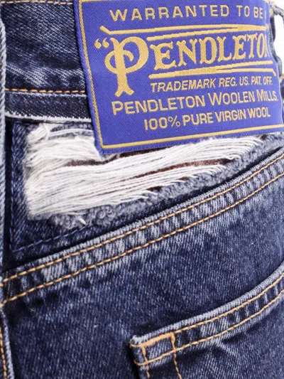 Maison Margiela Men Cotton Jeans With Wool Madras Details In Blue