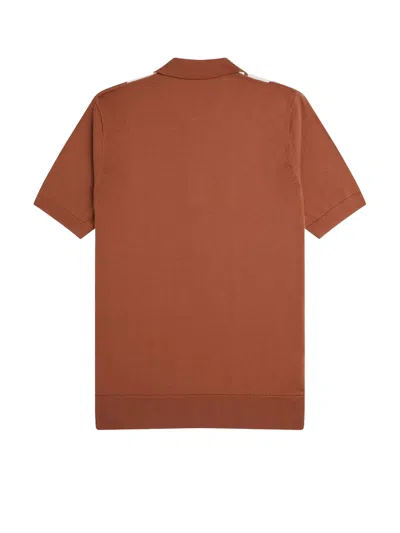 Fred Perry Striped Knit Polo T-shirt In Brown