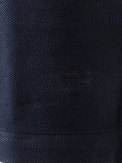 Tom Ford Textured Finish Navy Polo With Front Button Placket In Blue