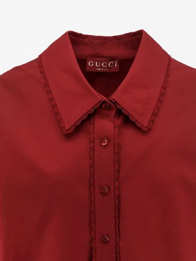 Gucci Cotton Popeline Shirt With Ties And Laces Profiles In Red