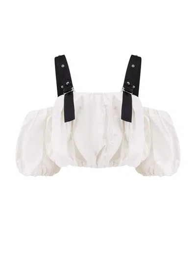 Pinko Balloon Sleeves Crop Top In White