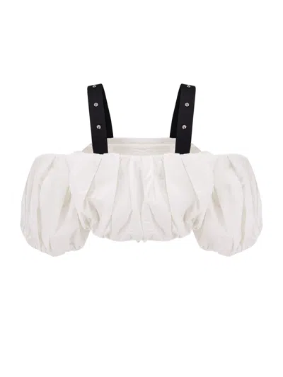 Pinko Balloon Sleeves Crop Top In White