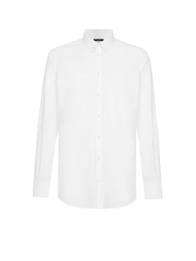 Dolce & Gabbana White Cotton Formal Dress Top Sicilia Shirt In Purple