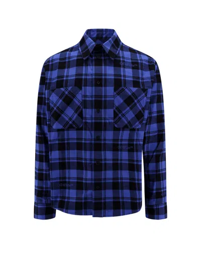 Off-white Cotton Shirt With Check Motif In Blue