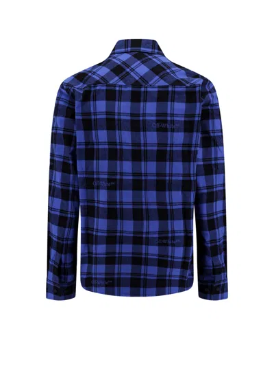 Off-white Cotton Shirt With Check Motif In Blue