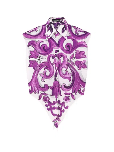 Dolce & Gabbana Cotton Shirt With Maiolica Print In Multi