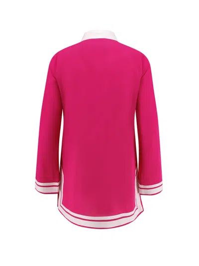 Tory Burch Tasseled Herringbone Twill-trimmed Cotton-voile Tunic In Pink
