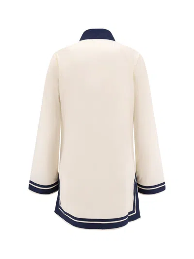 Tory Burch White Caftan With Contrasting Details And Tassel In Cotton Woman In White