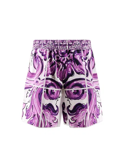 Dolce & Gabbana Graphic Print Drawstring Waist Shorts In Purple