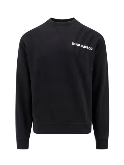 Dsquared2 Cotton Sweatshirt With Dsquared Print In Black