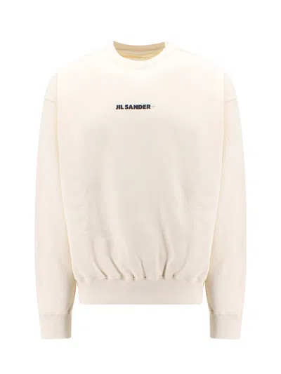 Jil Sander Cotton Sweatshirt With Frontal Logo In Neutral