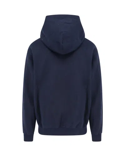 Gucci Cotton Sweatshirt With  Web Print In Blue