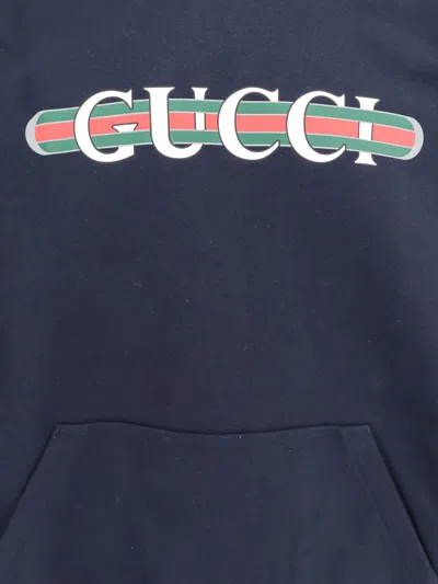 Gucci Cotton Sweatshirt With  Web Print In Blue