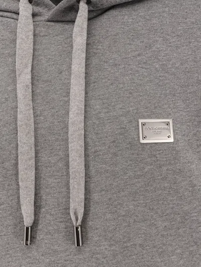 Dolce & Gabbana Cotton Sweatshirt With Iconic Metal Logo Plate In Gray