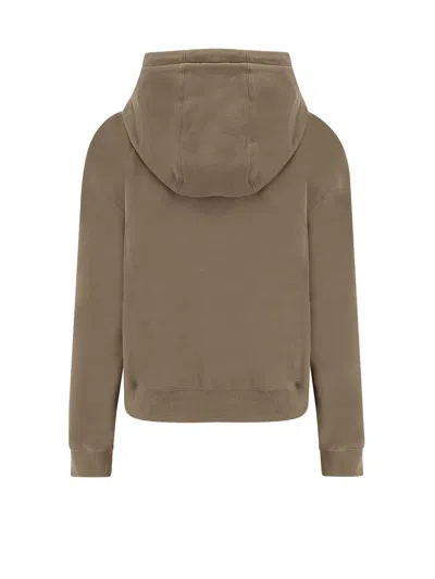 Saint Laurent Cotton Sweatshirt With Logo Embroidery In Brown