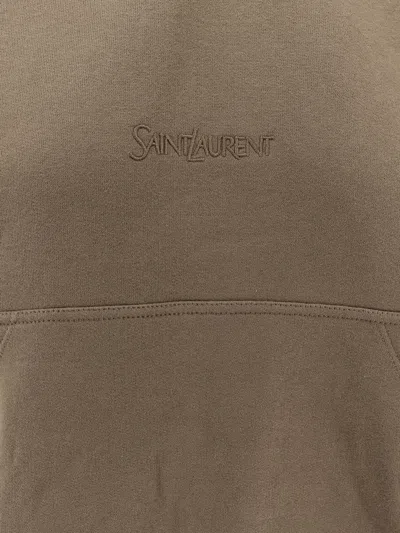 Saint Laurent Cotton Sweatshirt With Logo Embroidery In Brown