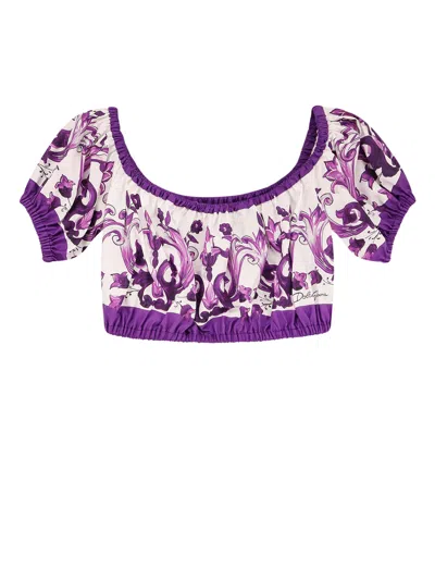 Dolce & Gabbana Cotton Top With Maiolica Print In Multi