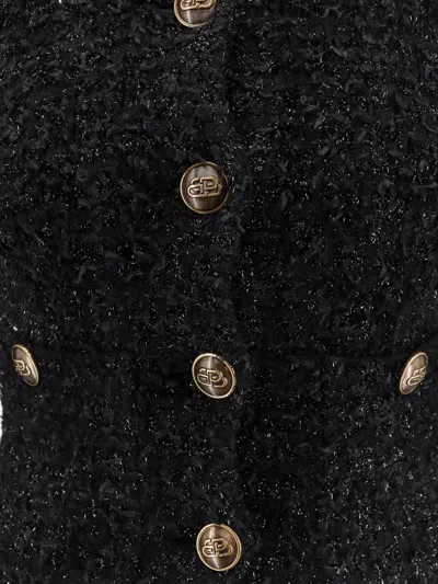 Balenciaga Crop Bouclé Cardigan In Black