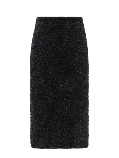 Balenciaga Cotton Tweed Knitted Midi Skirt In Black