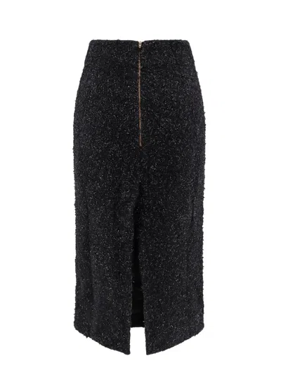 Balenciaga Cotton Tweed Knitted Midi Skirt In Black
