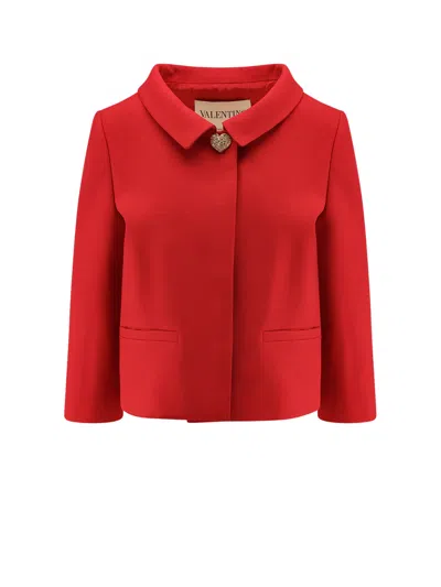 Valentino Crepe Couture Jacket With Jewelled Button In Red