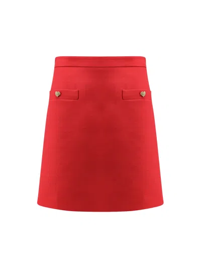 Valentino Crepe Couture Skirt With Heart Jewel Buttons In Red