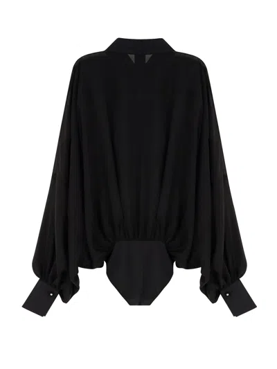 Pinko Crystal Buttoned Collared Sheer Shirt In Black