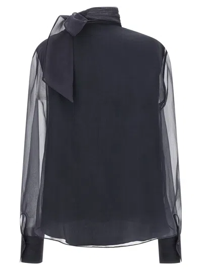 Brunello Cucinelli Crispy Silk Blouse Shirt And Blouse Gray In Blue