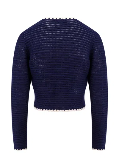 Self-portrait Crochet Knitted Cardigan With Contrasting Profiles In Blue