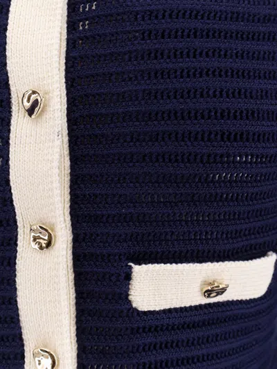 Self-portrait Crochet Knitted Cardigan With Contrasting Profiles In Blue