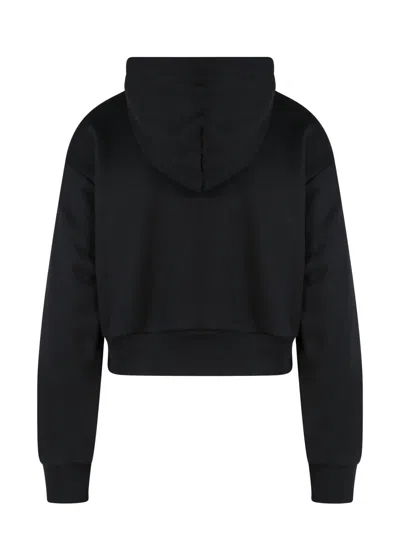 Versace Cropped Cotton Hoodie With Ribbed Finish In Black