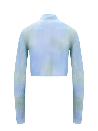 Off-white Top Crop Fit Con Effetto Tie-dye In Blue