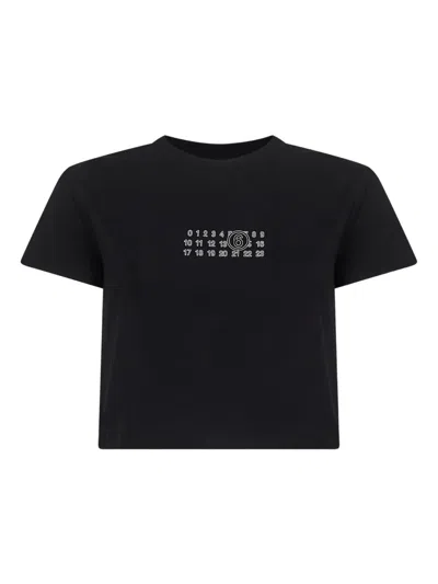 Mm6 Maison Margiela Black Jersey Cropped Numeric Signature T-shirt
