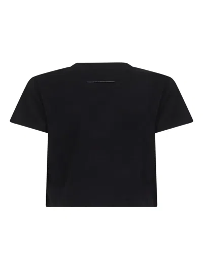 Mm6 Maison Margiela Black Jersey Cropped Numeric Signature T-shirt