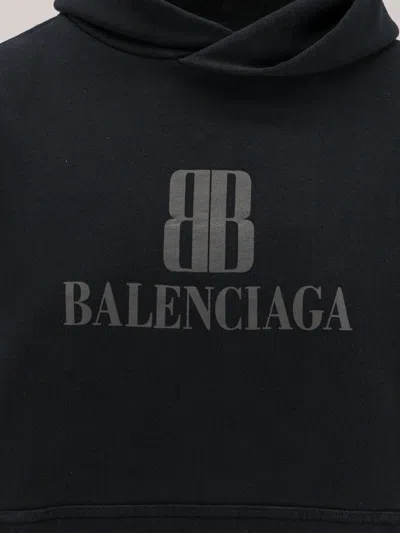 Balenciaga Hooded Design Cropped Cotton Sweatshirt In Black