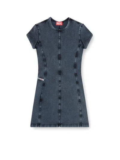 Diesel Mini Dress In Denim-look Jersey In Blue