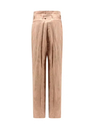 Dries Van Noten Linen And Viscose Trousers With Belted Waist In Pink