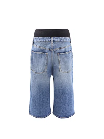 Alaïa Denim Bermuda Shorts With Ribbed Band In Blue