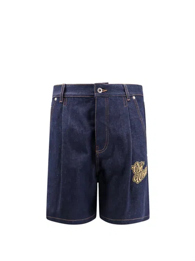 Off-white Bermuda In Denim Con Logo Anni '90 In Blue