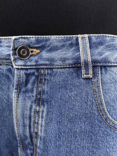 Alaïa Denim Bermuda Shorts With Ribbed Band In Blue