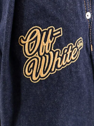 Off-white Bermuda In Denim Con Logo Anni '90 In Blue