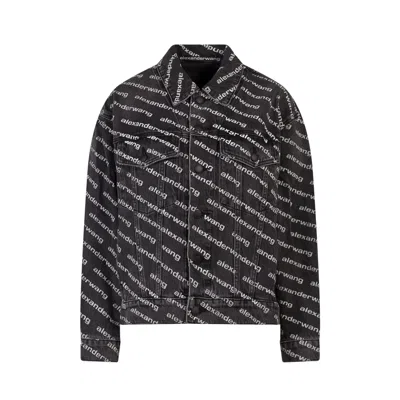 Alexander Wang Denim Jacket With All-over Logo In Black