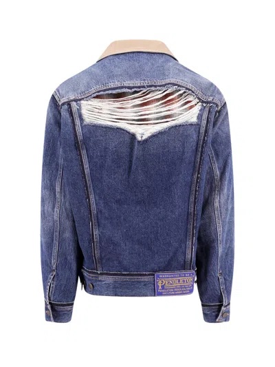 Maison Margiela Destroyed Effect Denim Jacket With Corduroy Collar In Blue