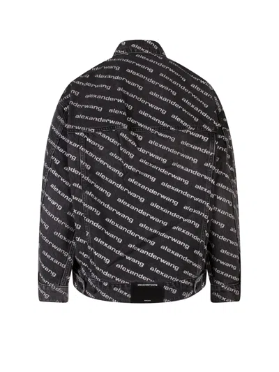 Alexander Wang Denim Jacket With All-over Logo In Black