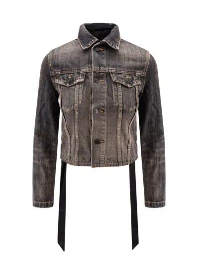 Balenciaga Jeans Jacket With Satin Laces In Gray