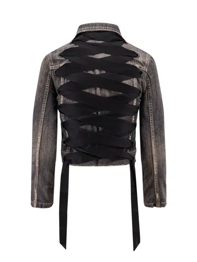 Balenciaga Jeans Jacket With Satin Laces In Gray