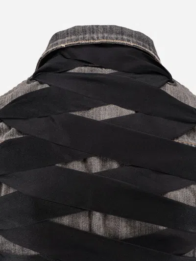 Balenciaga Jeans Jacket With Satin Laces In Gray