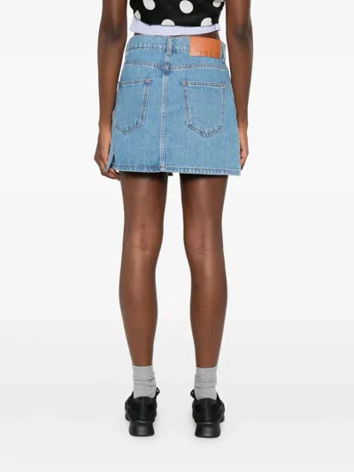 Msgm Bow-detail Denim Mini Straight Skirt In Blue